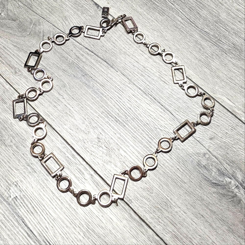 Vintage 90s Circle & Square Silver Metal Adjustable Link Chain Belt